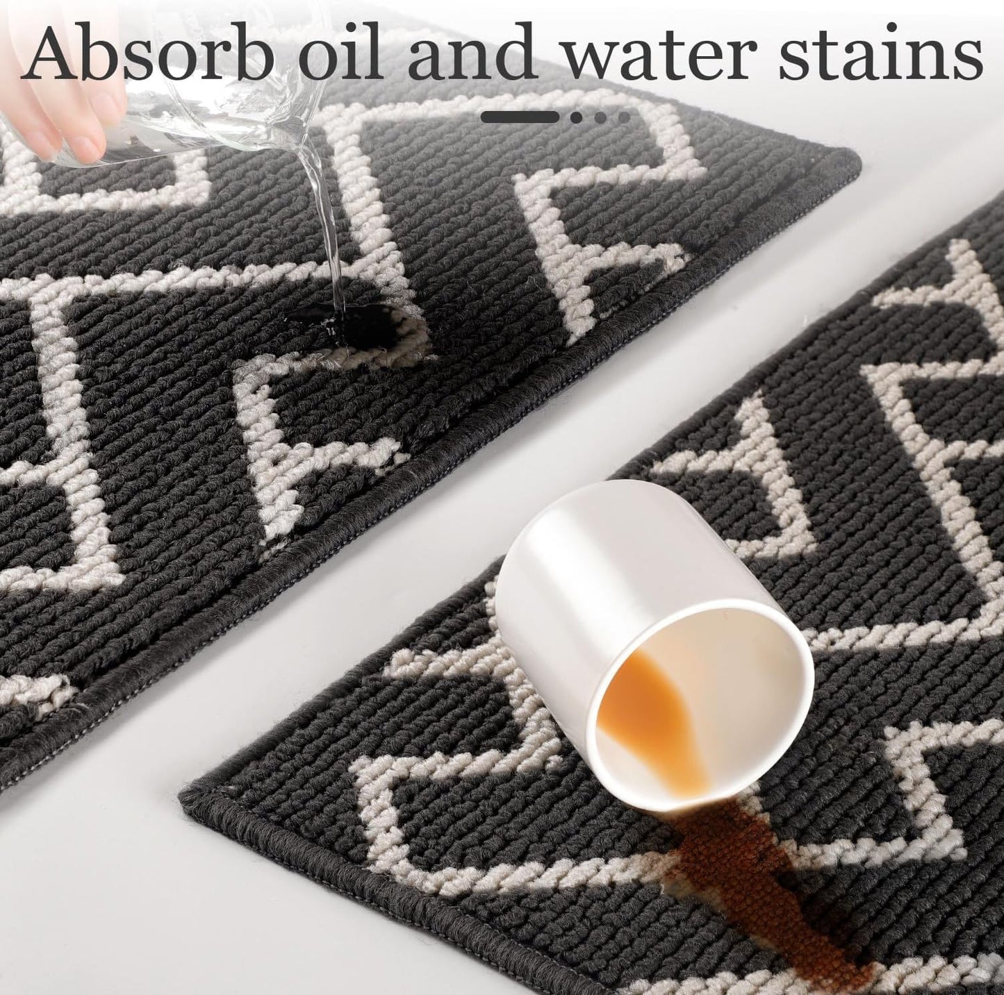 hicorfe Kitchen Rugs and Mats,Kitchen Mats for Floor,24"x35" Non Slip Runner Rug,Absorbent Resist Dirt Comfort Standing Mat Machine Washable for Entryway,Hallway,Front of Sink(Charcoal)