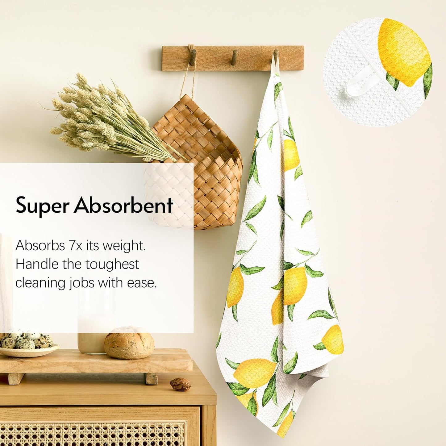 Kitchen Towels, Premium Dish Towels for Kitchen Drying, 18" x 30" Microfiber Kitchen Towel Set, Quick Dry Tea Towels, Watercolor Lemon Series, 2-Pack