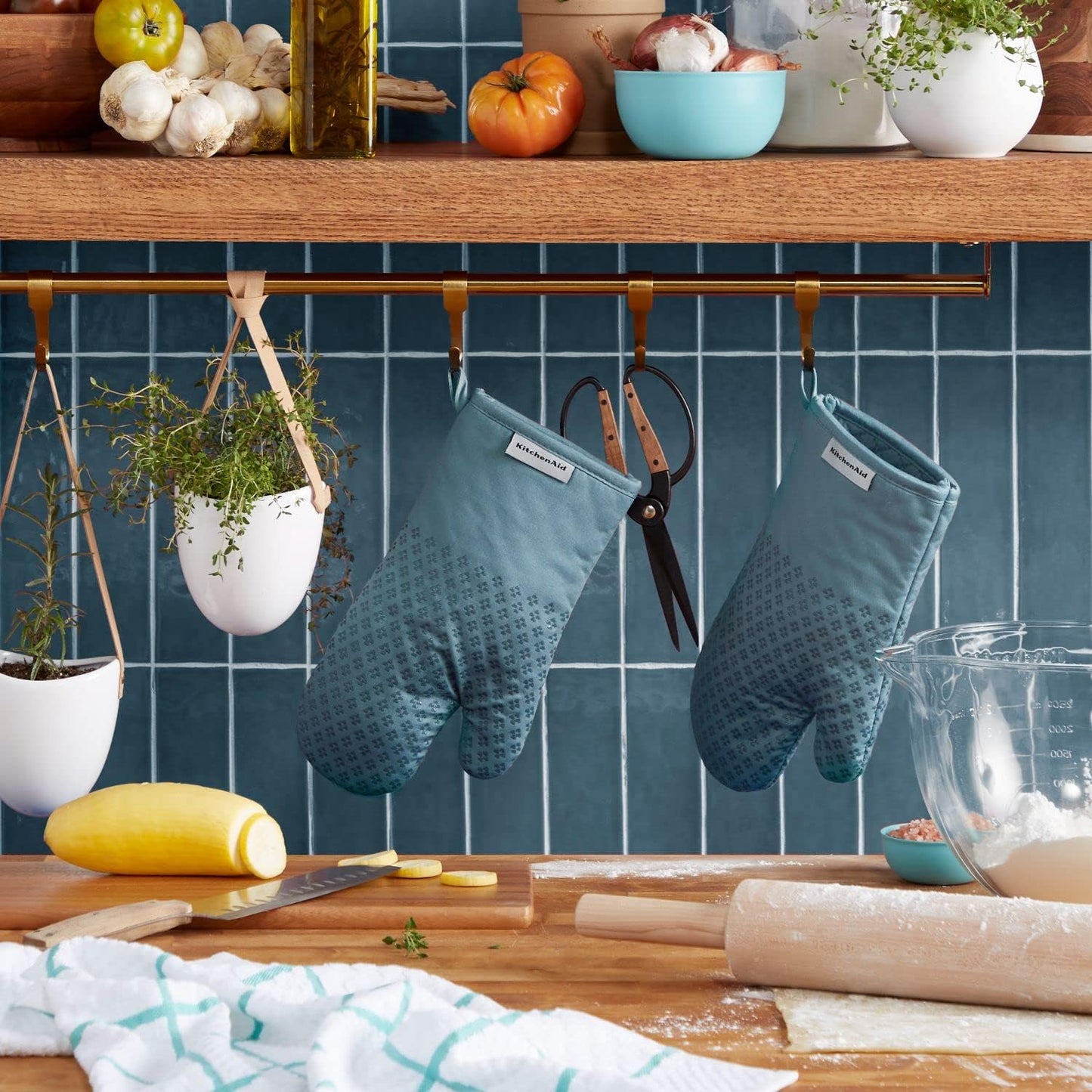 KitchenAid Asteroid Oven Mitt Set, 7"x12.5", Fog Blue, 2 Piece