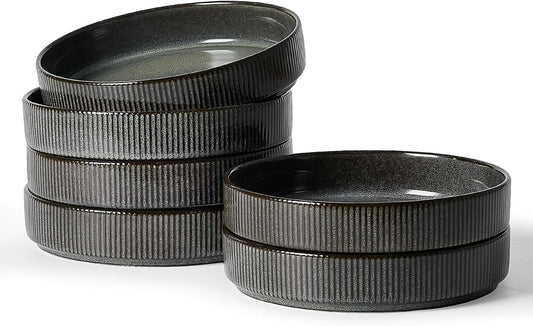 famiware Star 8.25" Pasta Bowls, Large Dinner Bowls Set of 6, Salad Bowl Plates, Shallow Bowls for Eating, Deep Forest