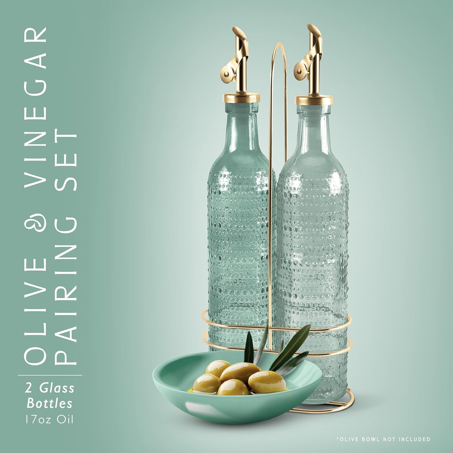 COOK WITH COLOR Glass Olive Oil Bottle Dispenser - 2 Pack- 17oz Oil and Vinegar Cruet - Olive Oil Carafe Decanter for Kitchen