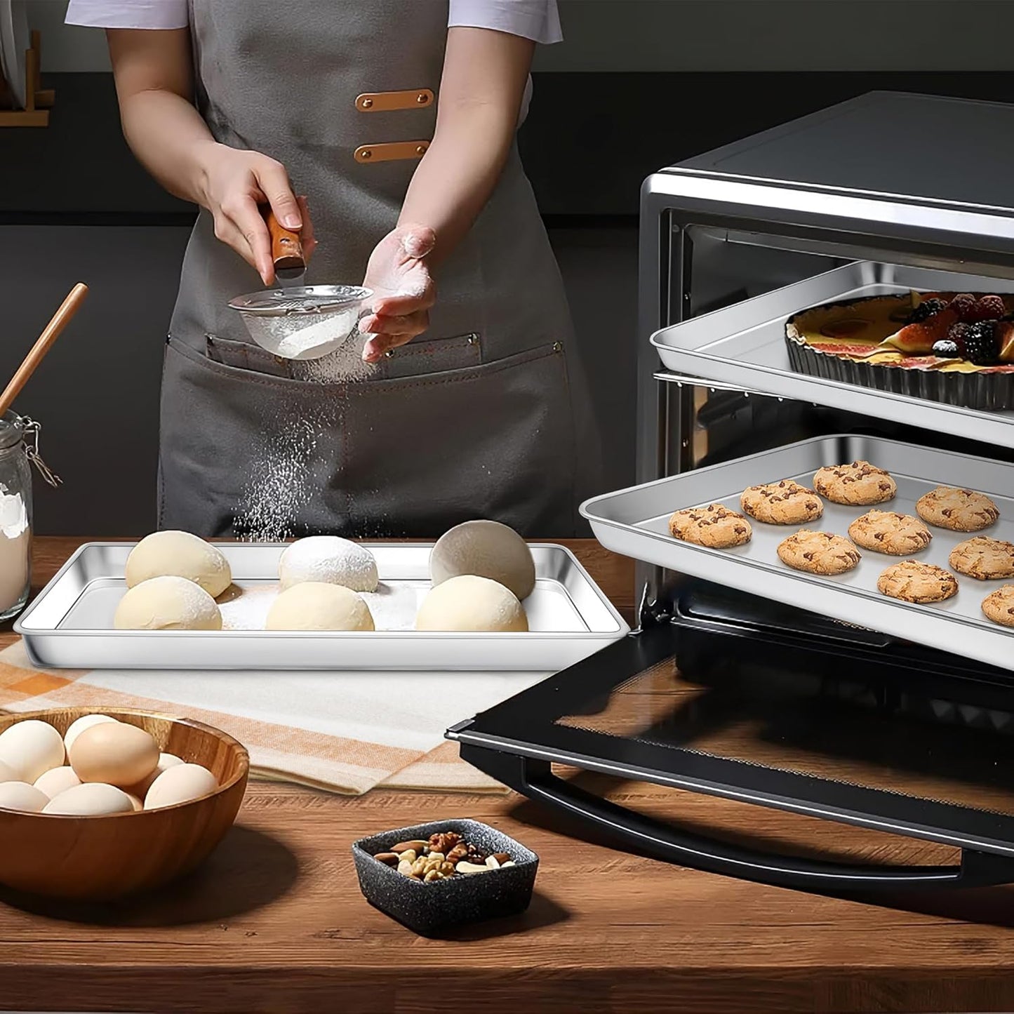 Homikit 1 Pack Baking Sheet, 9 x 13 Inches Stainless Steel Quarter Sheet Pan Set for Baking Cooking Toasting, Metal Cookie Tray Fits Toaster Oven, Non Stick & Rust Free, Dishwasher Safe