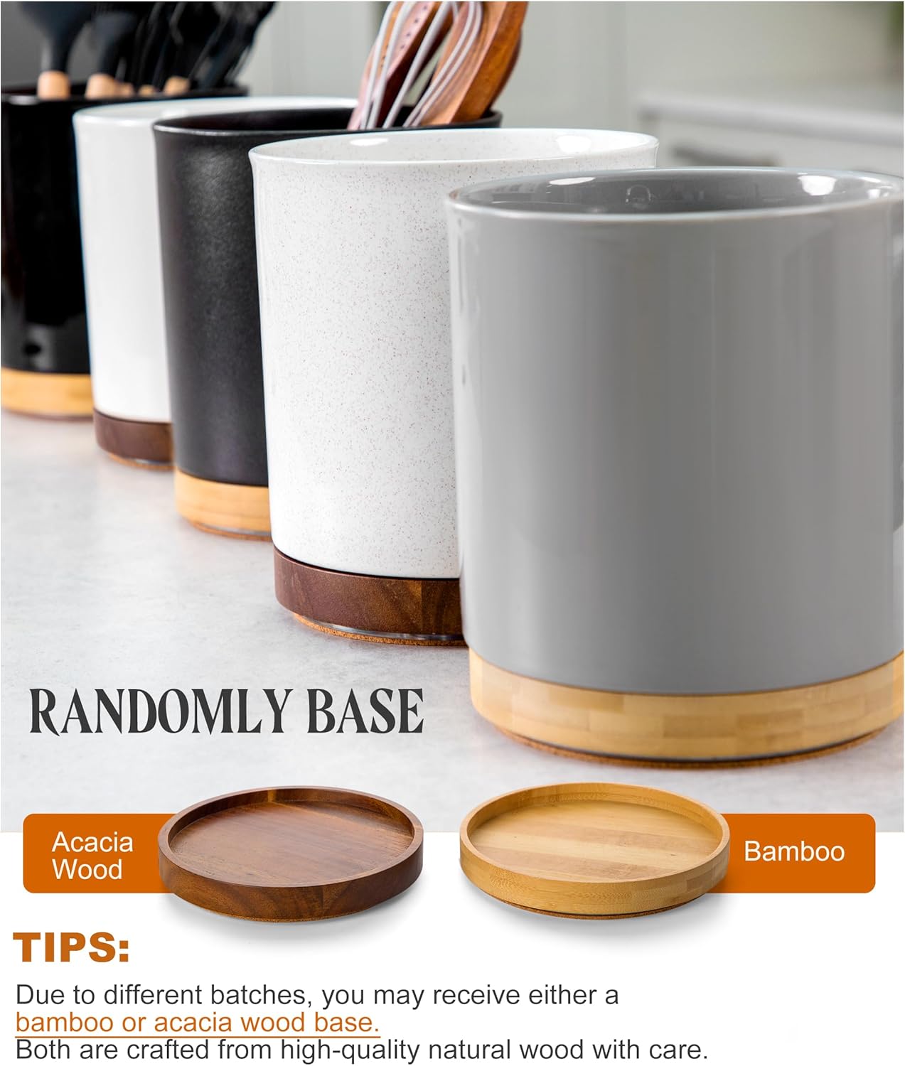 Nucookery 360°Rotating Utensil Holder, 7.2" Kitchen Utensil Crock, Ceramic Cooking Utensil Organizer with Countertop-Protection Cork Bottom for Farmhouse Kitchen Decor Christmas (Marble Pattern)