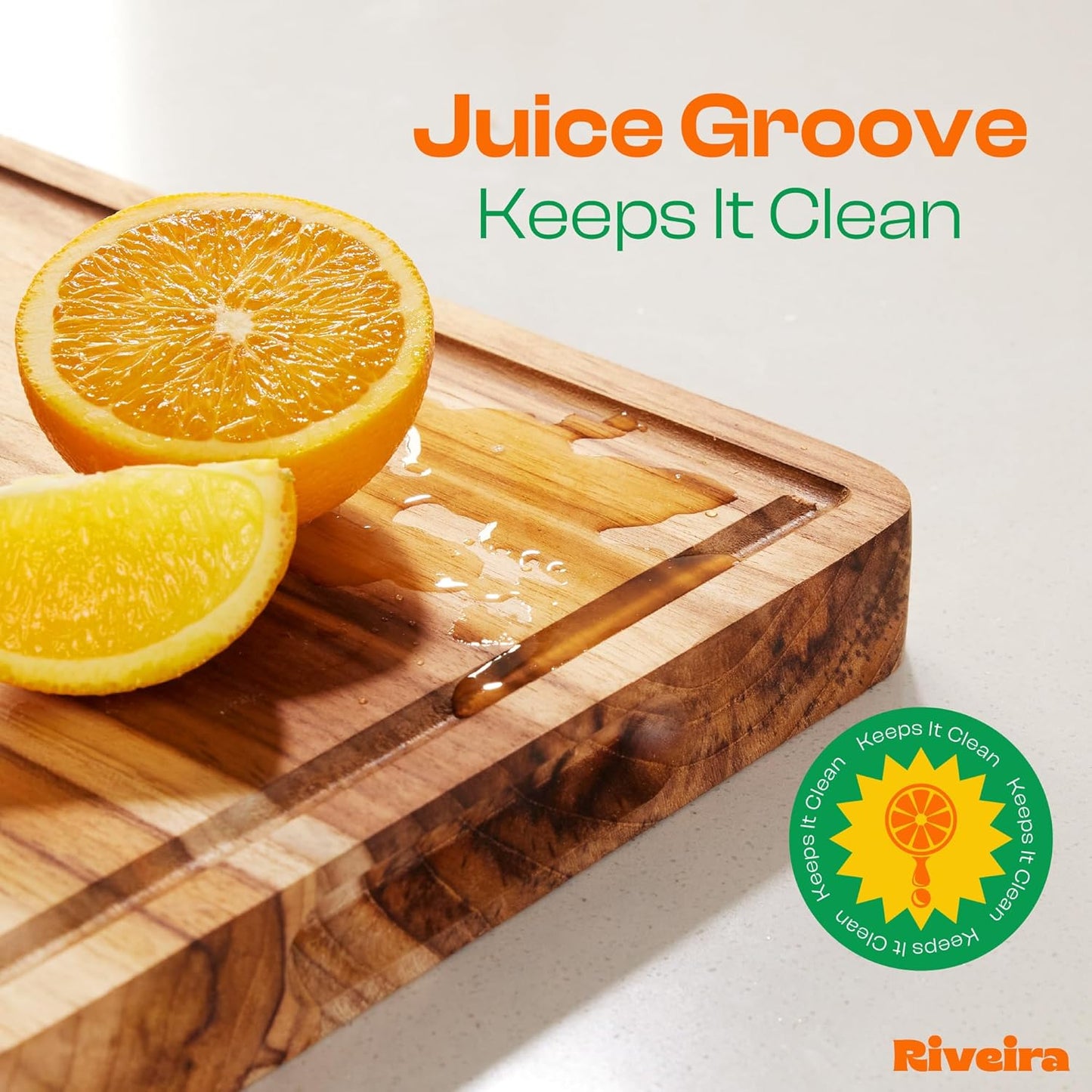 Riveira Teak Wood Cutting Board – Gourmet Teak Grandeur: 15 x 10 Wooden Cutting Board – Natural Wooden Cutting Boards For Kitchen Decorative – Innovative Juice Grooves Teak Wooden Chopping Board