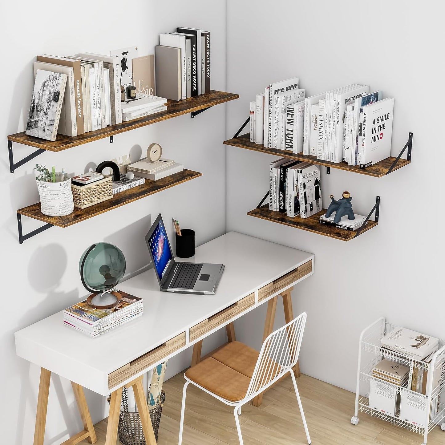 Heimlove Deep Floating Shelves for Wall, 24W x 12D Wood Wall Shelves Set of 2, Wide Floating Bookshelf for Living Room, Kitchen, Office, Bedroom and Decor Storage, with Metal Bracket - Rustic Brown