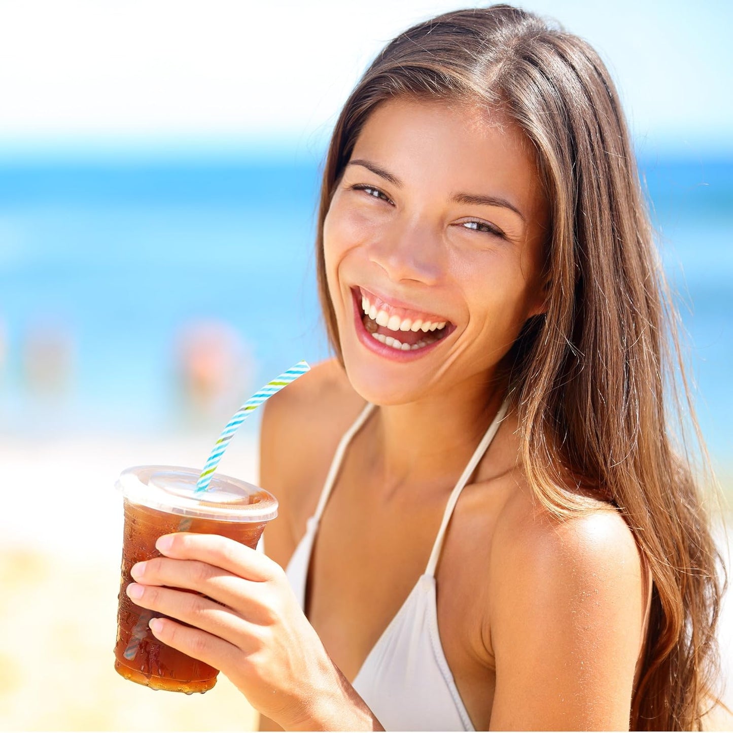 JANYUN 30 Pieces Reusable Plastic Straws BPA-Free 9" Colorful Printing Hard Platic Stripe Drinking Straw for Mason Jar Tumbler Family or Party Use Cleaning Brush Included(Random Pattern) (Bent)