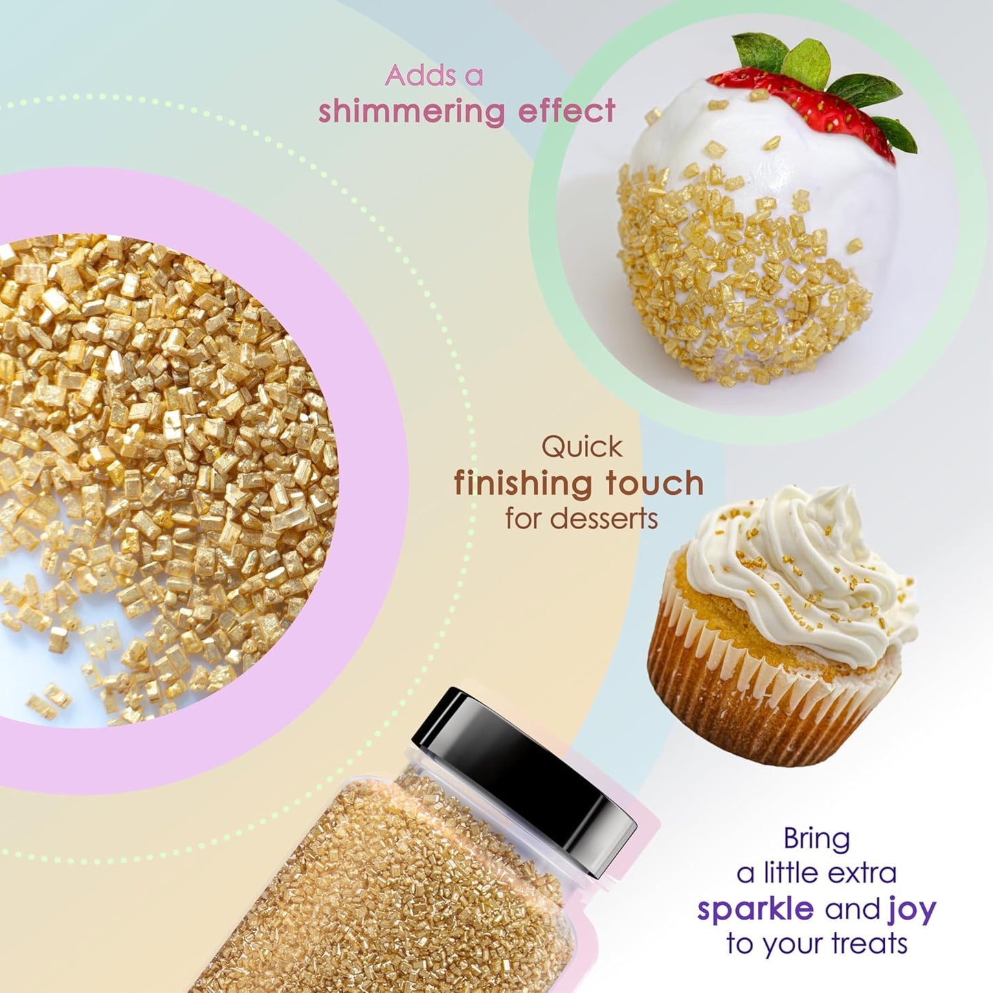 Bakerpan Pearlized Sugar Sprinkles for Baking - 5 Ounce - Sparkling Gold Decorating Sugar Crystals for Cookies, Cake Pops, Ice Cream (Made in USA)