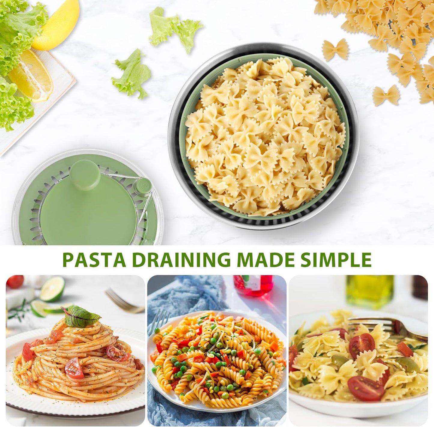 SUSTEAS Stainless Steel Salad Spinner, Lettuce Spinner with Non-Slip Base, Drainage Hole, Stop Button, Vegetable Dryer, Fruit Washer, BPA-Free, Dishwasher Safe, 4.25Qt