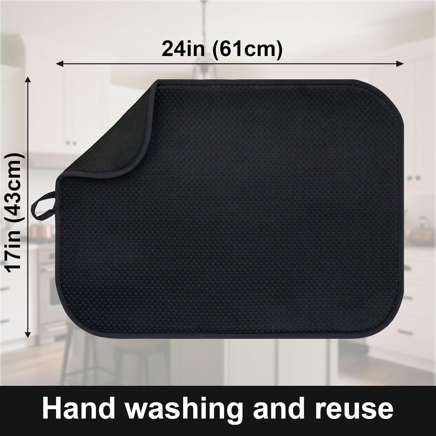 2-Pack Black Dish Drying Mat XL 17”x24”, Kitchen Drying Mat, Drying Matt Kitchen Counter, Dish Dryer Mat, Utensils, Pots & Pans – Dish Drying Pad, Dish Mats for Drying Dishes
