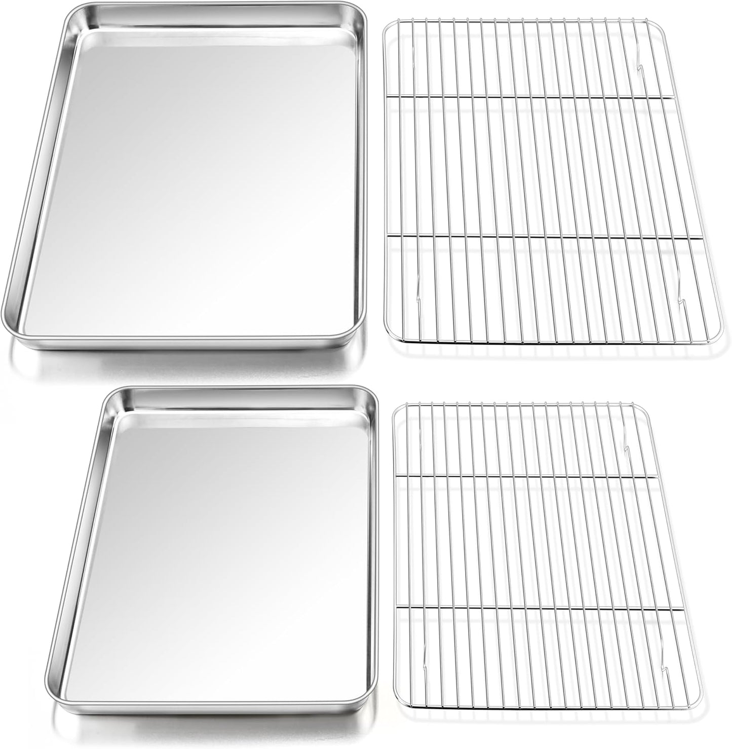 P&P CHEF 16 + 12.5 Inch Stainless Steel Baking Sheet with Rack Set (2 Pans+ 2 Racks), Cookie Sheets Baking Trays and Cooling Wire Racks, Oven & Dishwasher Safe, Pans with Flat Racks