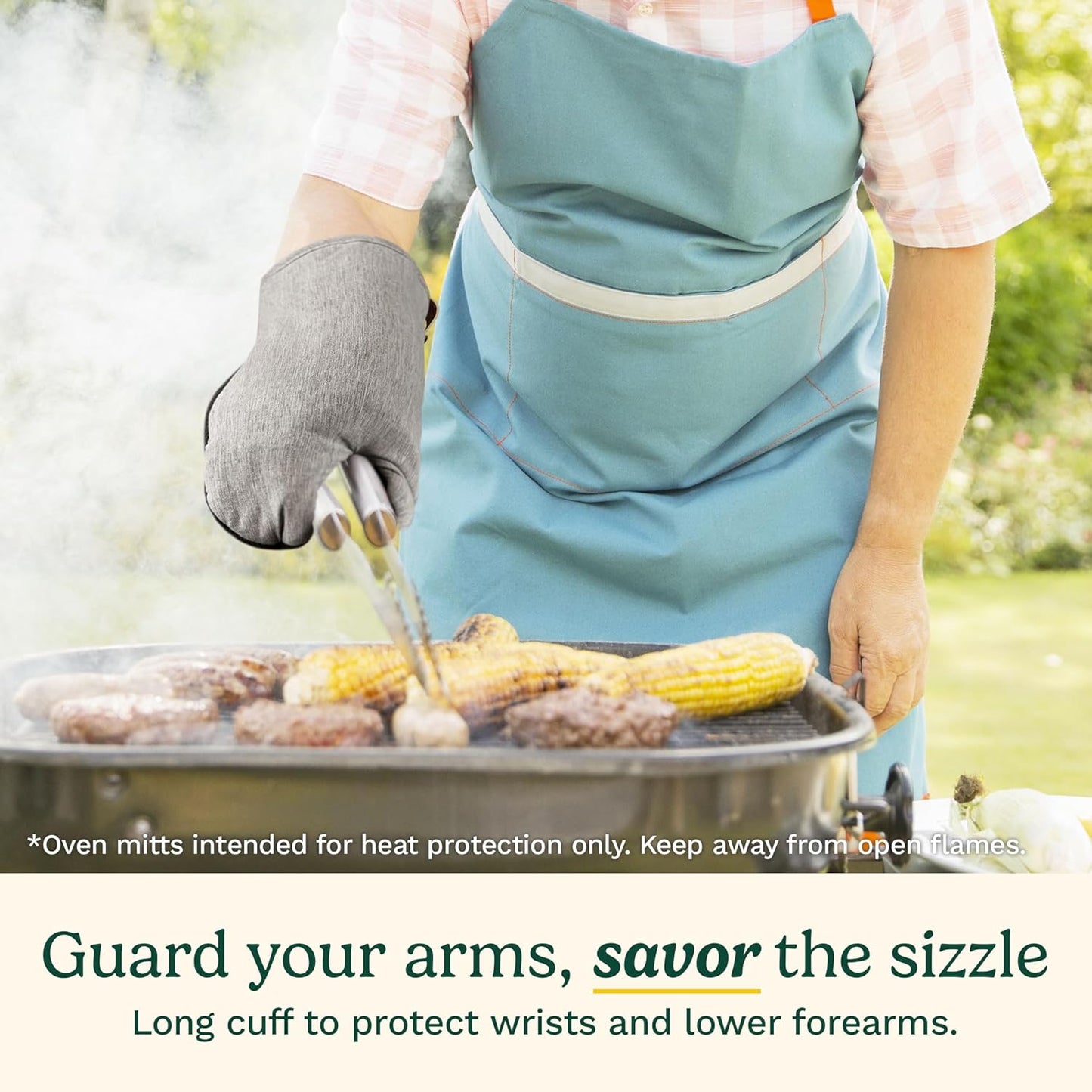 Cuisinart Heritage Kitchen Oven Mitts – Heat-Resistant Kitchen Mitts for Oven with Non-Slip Neoprene Palm, Long Cuff, and Cotton Filling – Durable Oven Gloves (Textured Gray)