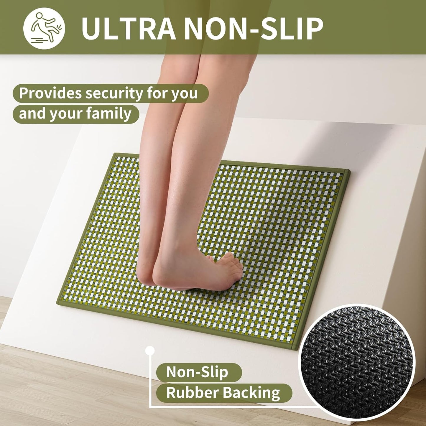 Long Kitchen Runner Rugs Kitchen Mat Non Slip Washable, Super Absorbent Soft Chenille Braided Kitchen Mats for Floor, Rubber Backing Kitchen Floor Sink Standing Mat, Easy Clean, Green 17"x71"