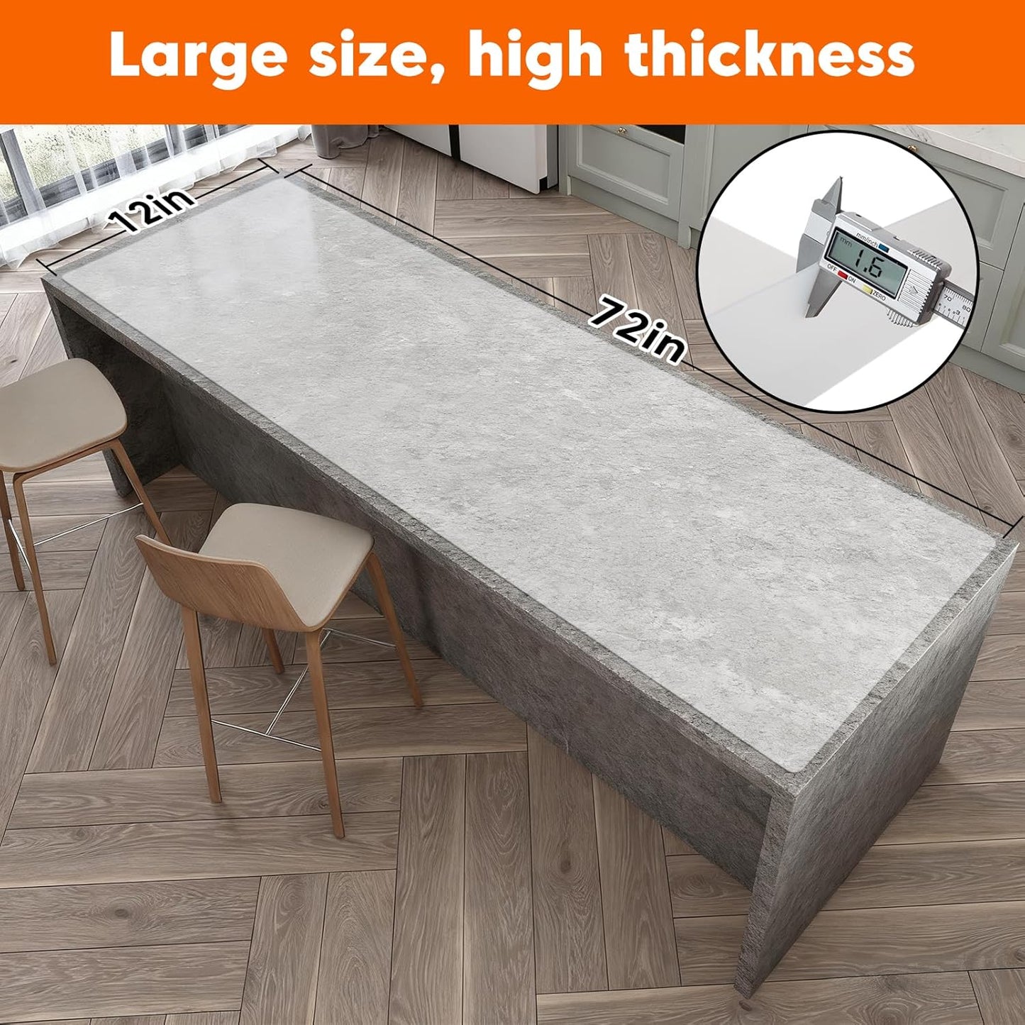 Large Silicone Mats for Kitchen Countertop, Heat-Resistant Placemats and Coasters to Protect Your Tabletop, Skin-Friendly Surface Counter Protector, Freely Cuttable (Translucent, 12" x 72" x 1.6mm)