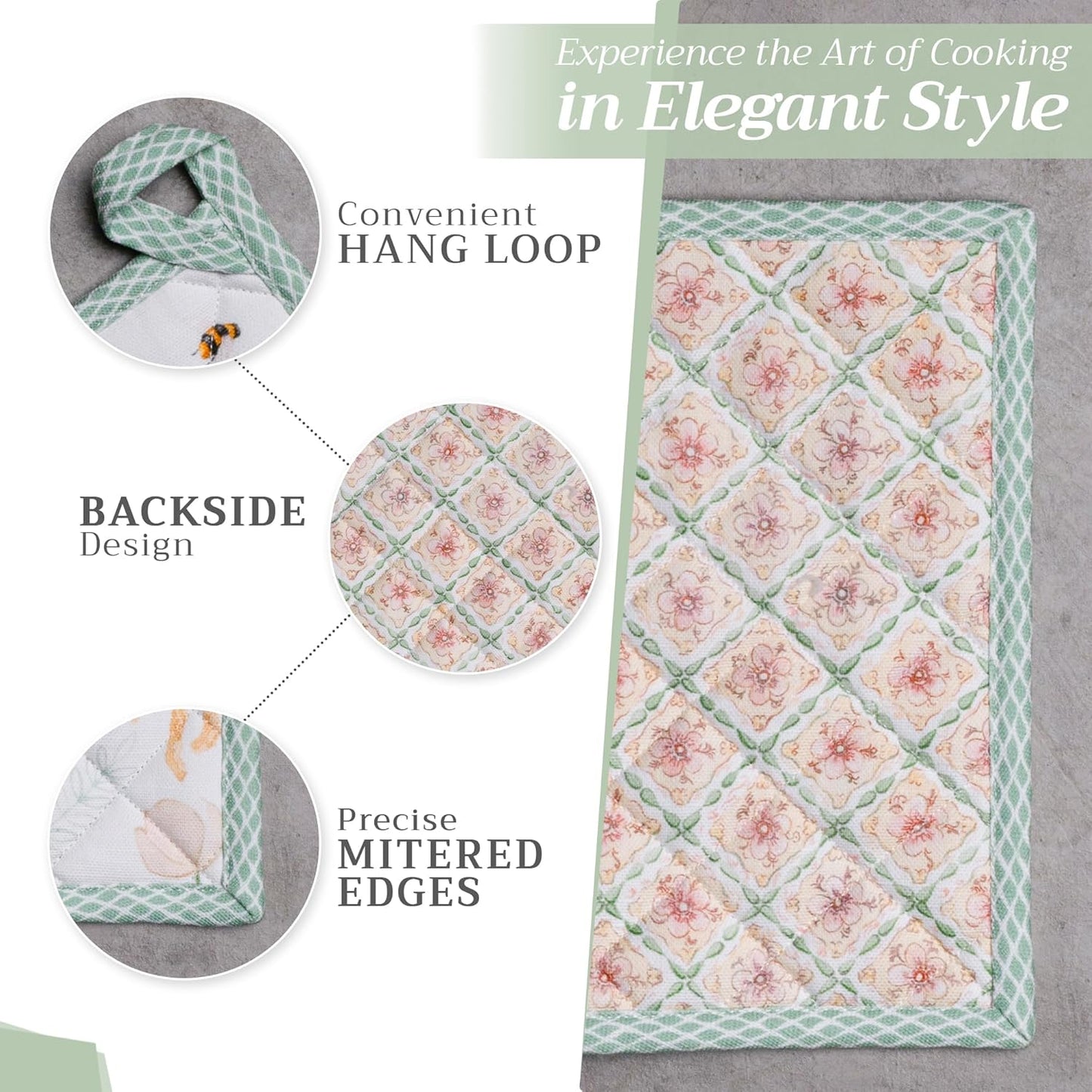 Maison d' Hermine Pot Holders 100% Cotton Heat Resistant Potholders 8" x 8" Hot Pads with Loop BBQ, Cooking, Baking, Grilling, Kitchen, Handling Hot Pans Spring/Summer (Pack of 1, Easter Dew)