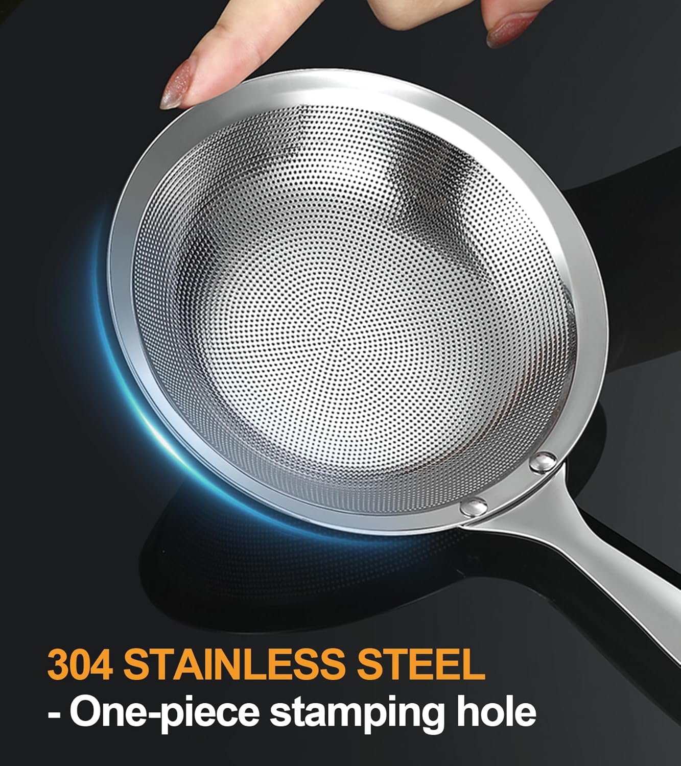 Hot Pot Skimmer Spoon, Fine Mesh Strainer with Long Handle, Broth Foam Filter Ladle for Seafood, Meat and Vegetables (DIA 4.3 Inch)