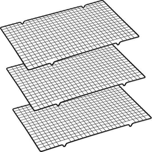 Harloon 3 Pieces Cooling Racks for Cooking and Baking Oven Safe Grid Wire Set Heavy Duty Carbon Steel Nonstick Baking Rack for Roasting Cooking Grilling Drying (16 x 9.8 Inch)