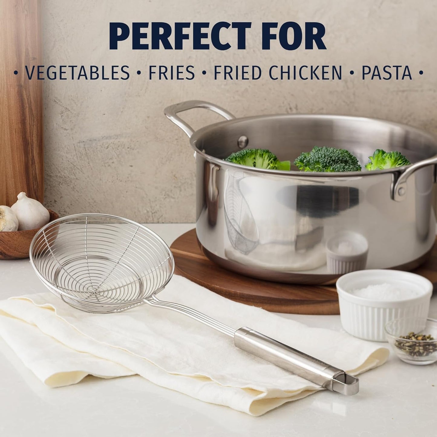 Zulay Kitchen Premium Stainless Steel Spider Skimmer 15.35” - Spider Kitchen Utensil with Premium Ergonomic Handles for Easy Use - Easy to Clean - Perfect for at Home Cooks & Chefs