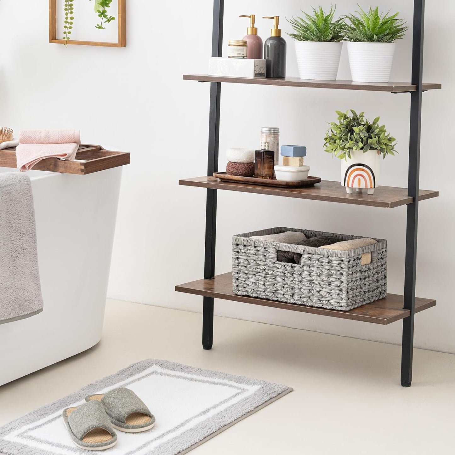 GRANNY SAYS Wicker Storage Baskets for Shelves, Waterproof Wicker Baskets for Organizing, Woven Basket for Shelves, Decorative Basket for Living Room, Grey