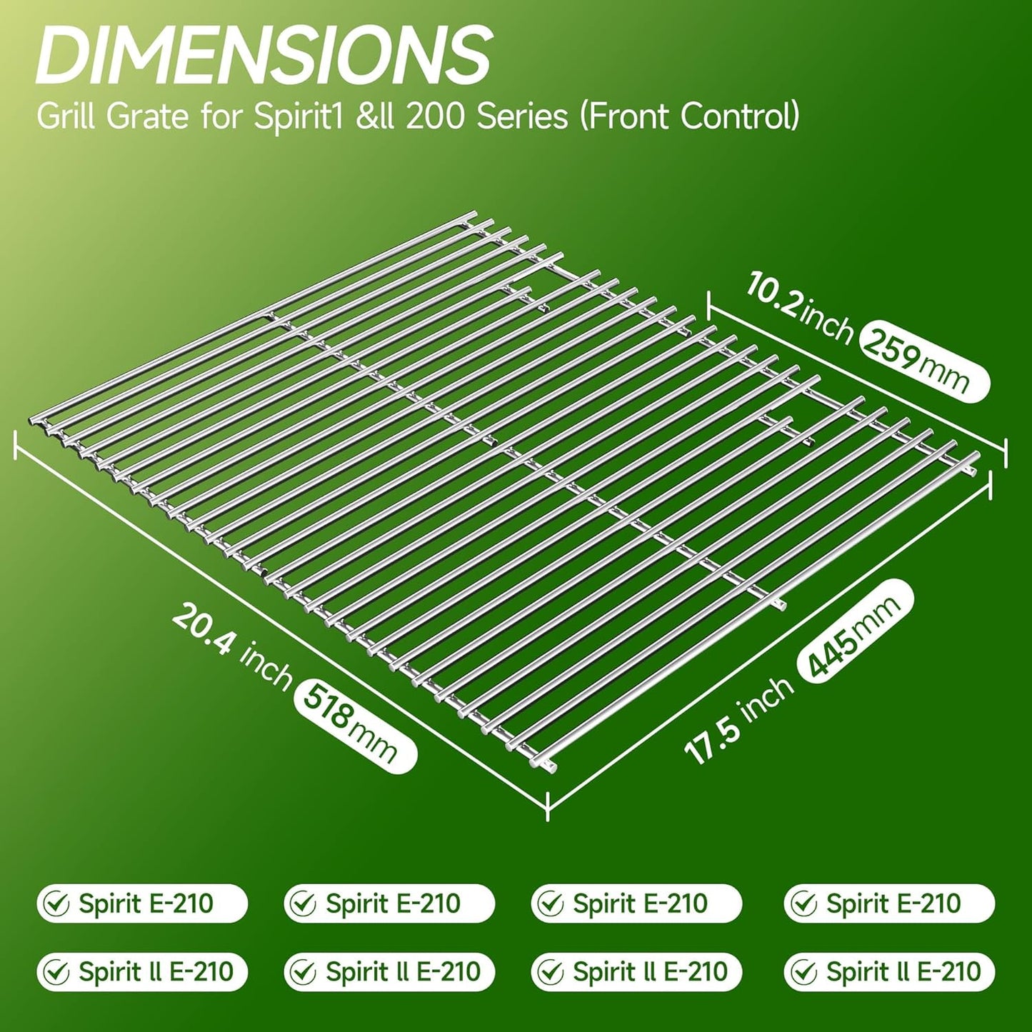 17.5 inch Grill Cooking Grates for Weber Spirit E210 E-220 S210 S-220 Spirit 200&Spirit II 200 Series Gas Grills with Front Control, Stainless Steel Grates Replacement Parts for Weber 7637 Gas Grills