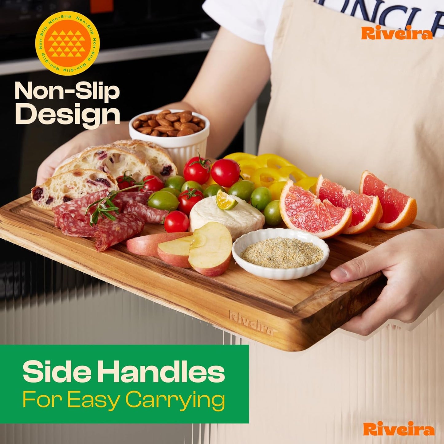 Riveira Teak Wood Cutting Board – Gourmet Teak Grandeur: 20 x 14 Wooden Cutting Board – Natural Wooden Cutting Boards For Kitchen Decorative – Innovative Juice Grooves Teak Wooden Chopping Board