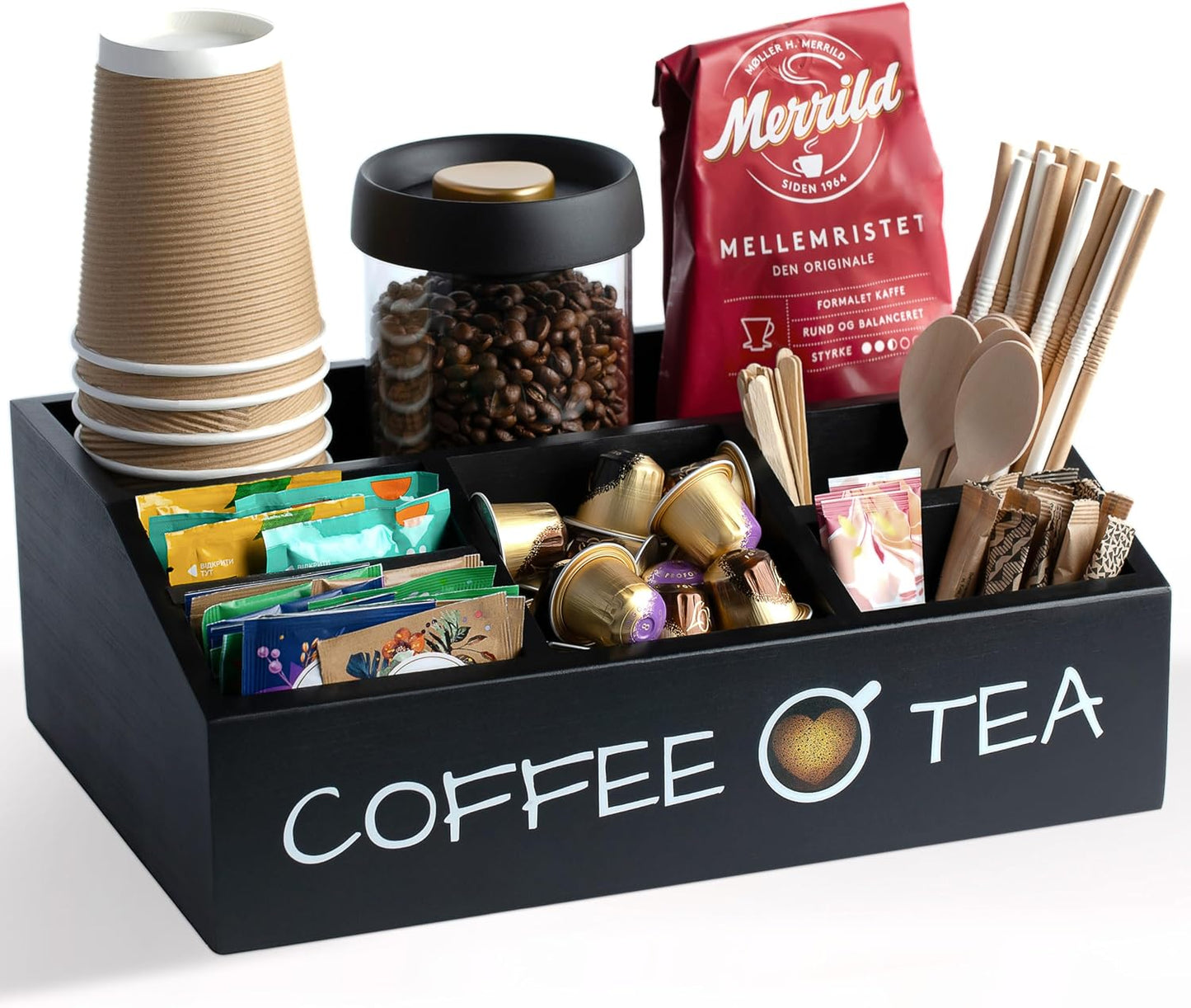 Vinvoli Coffee Station Organizer – Premium 2025 All-in-One Coffee Bar & Tea Organizer for Bar Accessories, Tea Storage, and Decor