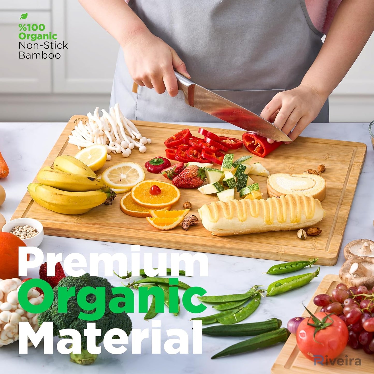 Riveira Cutting Boards For Kitchen – Gourmet Bamboo Grandeur: 20 x 14 Inches Bamboo Wood Cutting Board – Natural Non Toxic Cutting Board – Innovative Juice Grooves Wood Cutting Boards For Kitchen