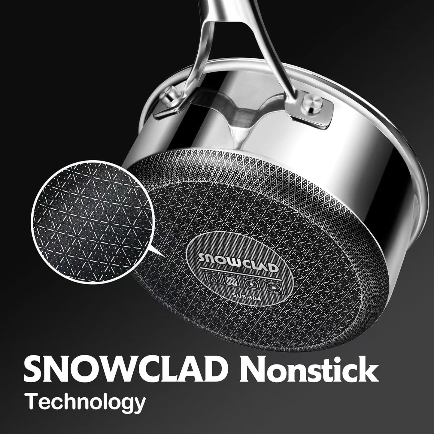 Sauce pan with lid,2.5 Quart Hybrid Nonstick Sauce pans set, Stainless Steel cookware,non stick Pots PFOA Free,Works on Induction,Ceramic and Gas Cooktops