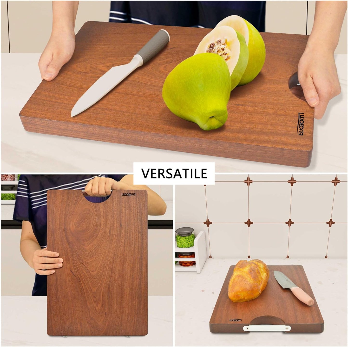 Real Solid Wood Cutting Board- Single Piece Wooden Cutting Board No Splicing&Glue, Sapele Wood Cutting Boards Of 15.7 * 11.8 * 1.2in Heavy Duty