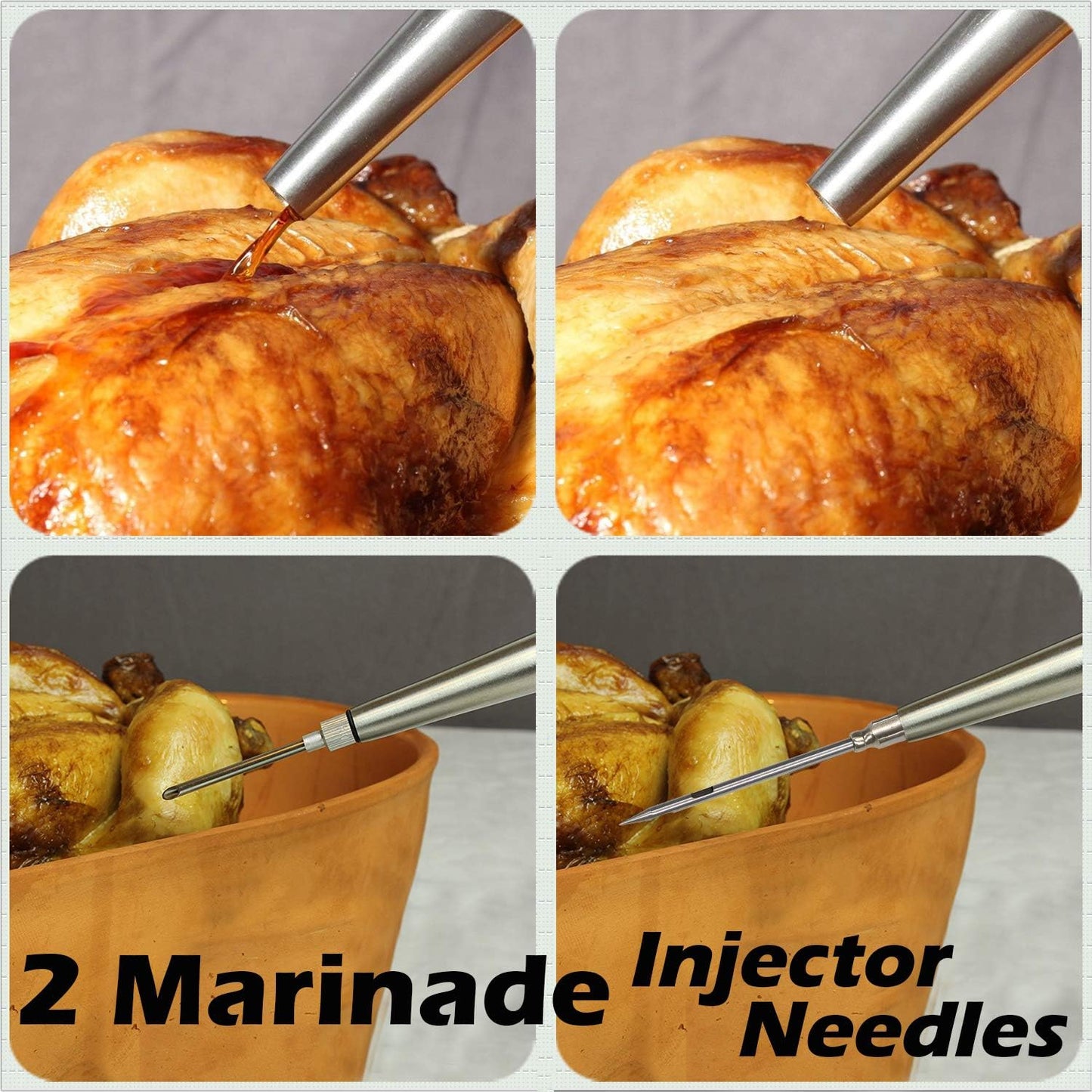 Stainless Steel Turkey Baster & Barbecue Basting Brush With 2 Flavor Injector Needles - Food Grade Syringe Baster For Cooking & Basting - Ideal For Butter Dripping, Roasting Juices For Poultry (Red)