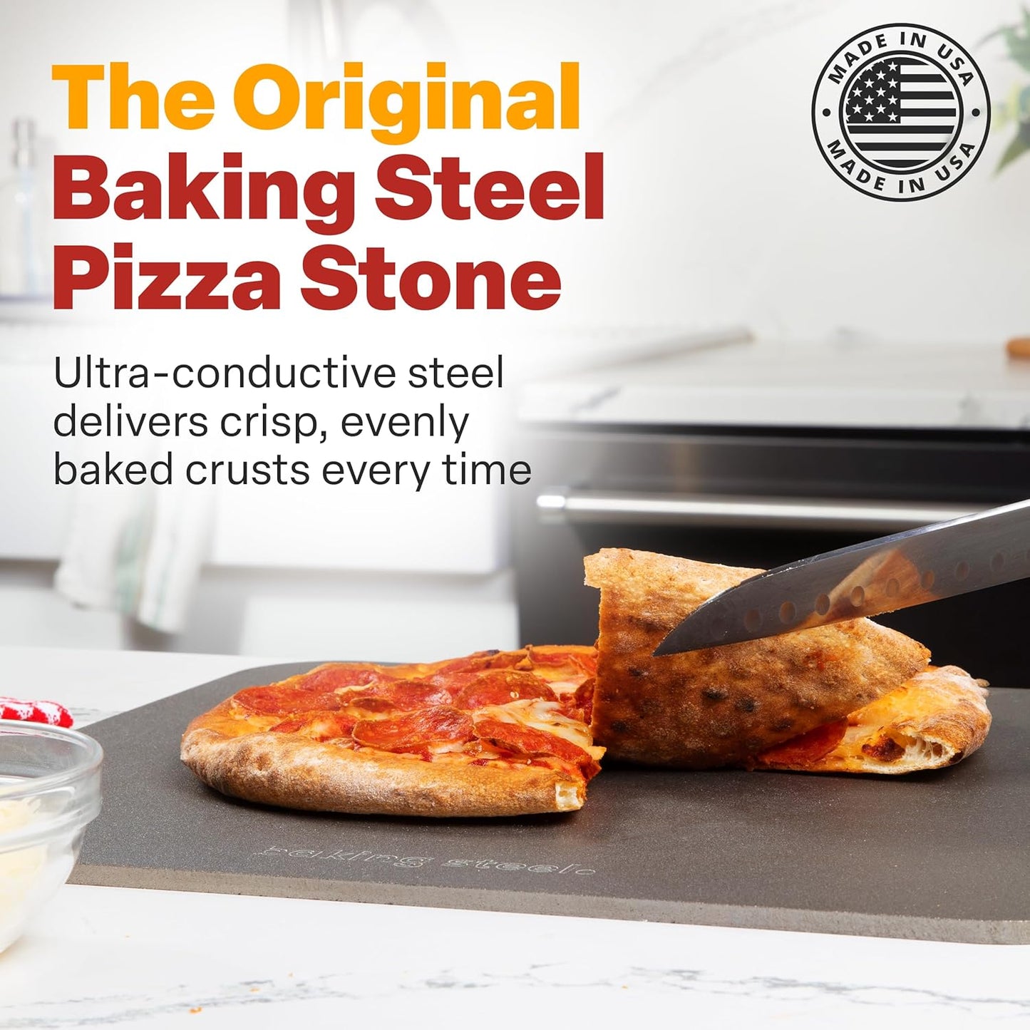 Baking Steel - The Original Ultra Conductive Pizza Stone (14"x16"x1/4") - The Original Baking Steel for Pizza & Bread for Indoor & Outdoor Use - Pre-Seasoned, Naturally Non-Stick Surface & Crack-Proof