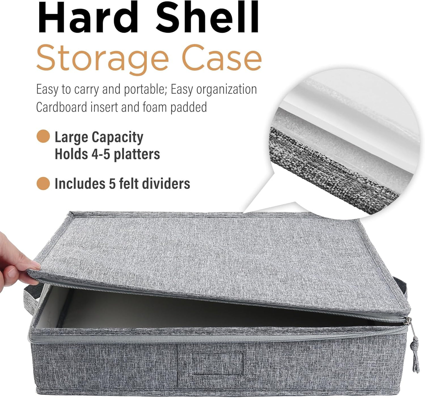 LotFancy Platter Storage Case, Hard Shell, China Storage Container for Moving, 17x13x3.5 in, 5 Felt Dividers Included