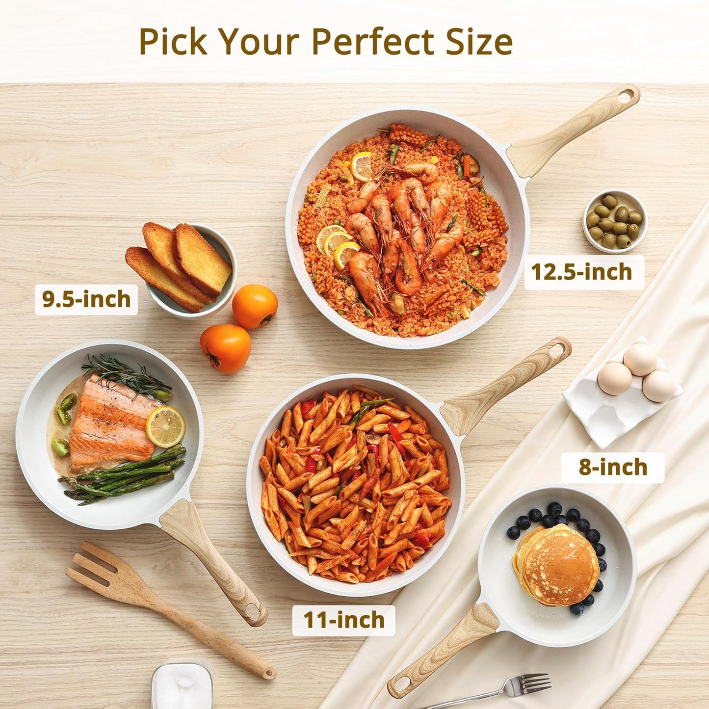 SENSARTE Nonstick Ceramic Frying Pan Skillet, 12.5 Inch Omelet Pan, Healthy Non Toxic Chef Pan, Induction Compatible Egg Pan with Heat Resistant Handle, PFAS-Free, White