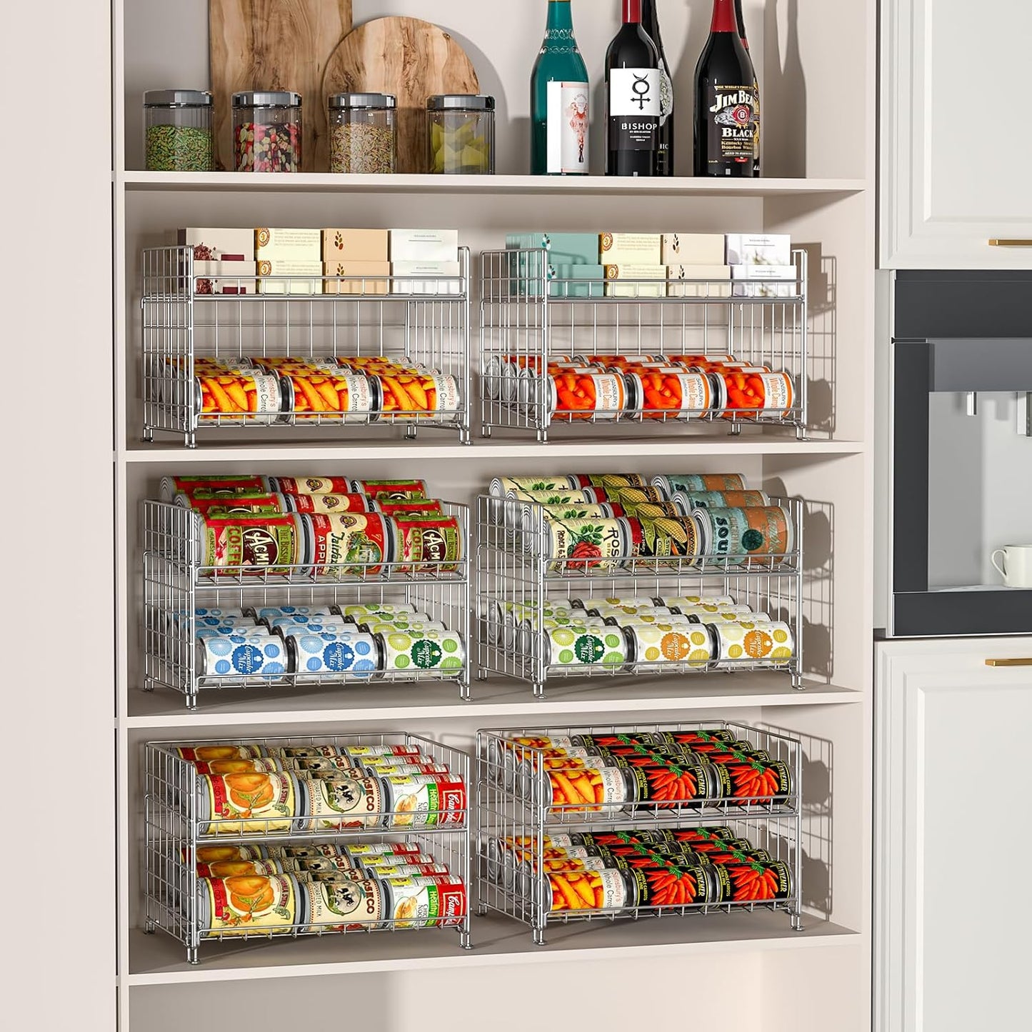 2-Pack Stackable Can Rack Organizer, Can Storage for Kitchen Pantry Cabinet, Can Holders for Food, Multifunctional Can Dispenser for Snacks Soda, Silver