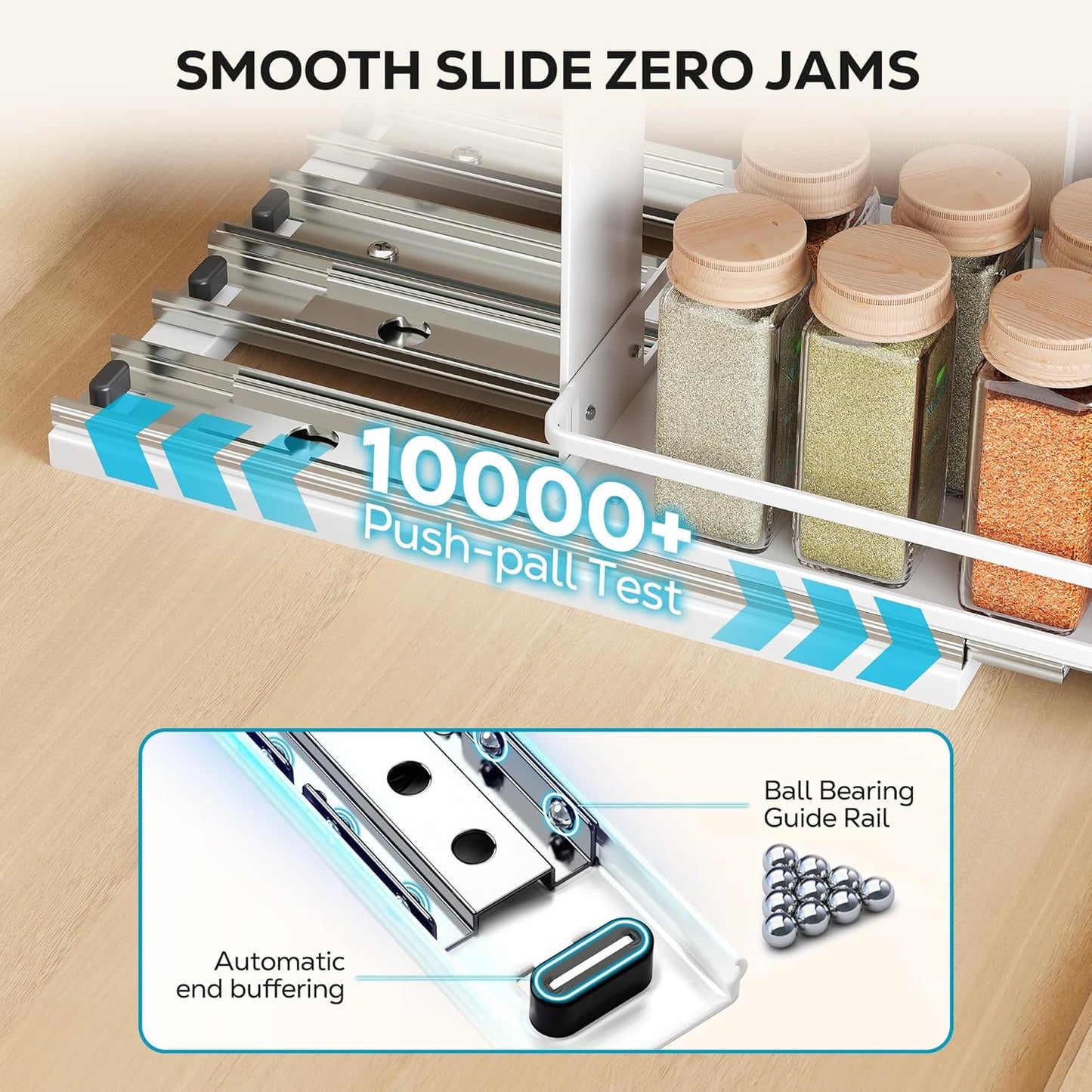 Nieifi Pull Out Spice Rack Organizer, 2 Tiers, White, Spice Organization for Cabinet, Height Adjustable, Easy to Install