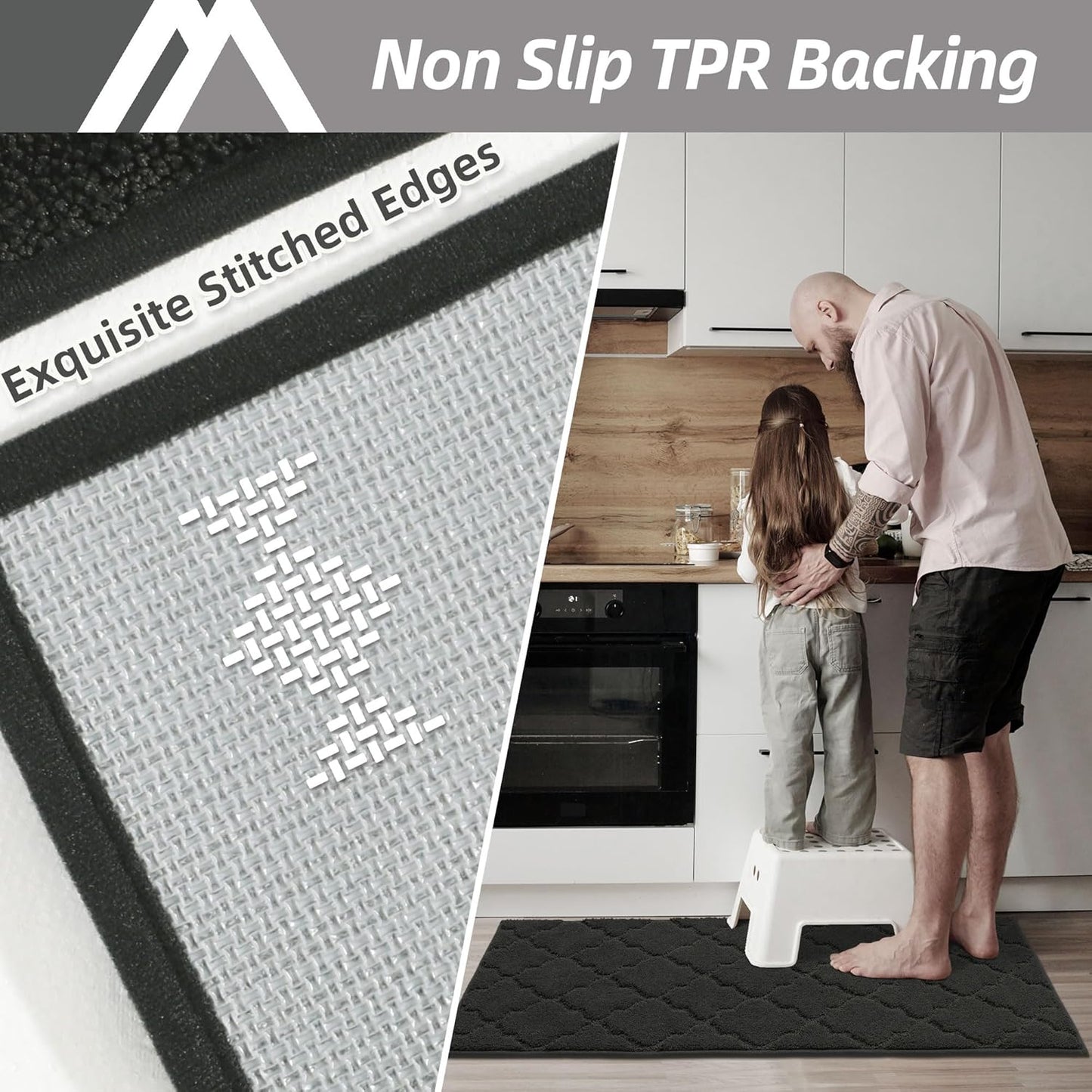 COSY HOMEER Soft Kitchen Rugs [2 PCS] for in Front of Sink Super Absorbent Kitchen Floor Mats and Mats 20x30 Inch/20X48 Non-Skid Kitchen Mat Standing Mat Washable,Polyester,Black