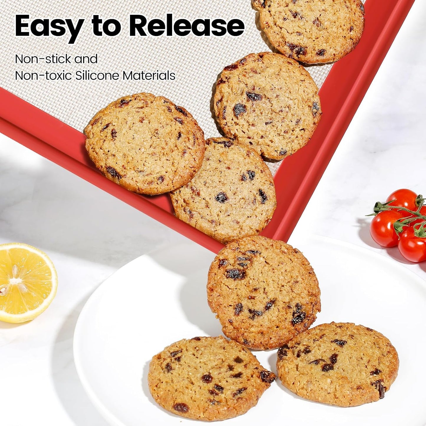 Vinino Silicone Cookie Sheets for Baking with Metal Reinforced Frame, Nonstick Silicone Baking Mat for Oven Low Edges, Half Baking Sheet Pan Dishwasher Safe BPA Free, 16.5"X12.5", Brownish Red