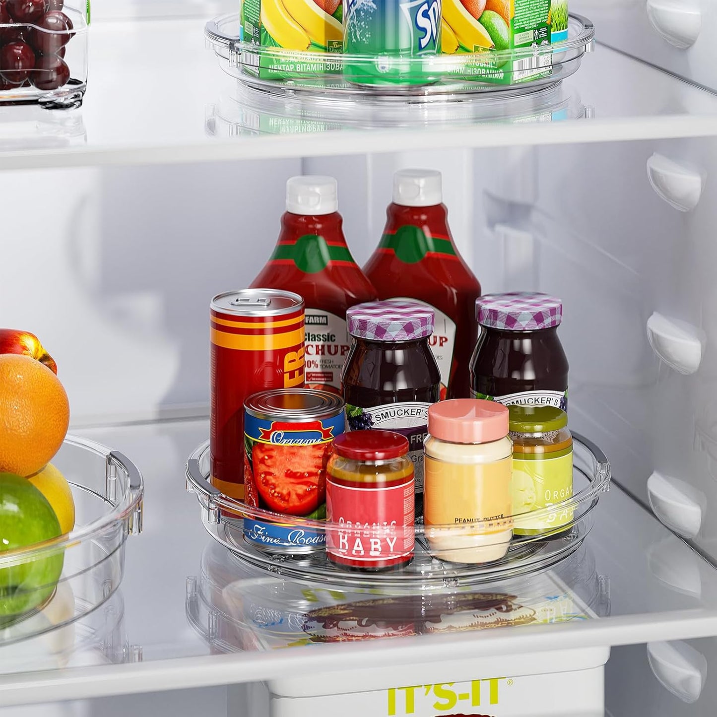 LAMU 4 Pack 10.6in Lazy Susan Organizer, Clear Lazy Susan Turntable for Cabinet, Refrigerator, Table Top, Kitchen, Bathroom, Pantry Organizers and Storage