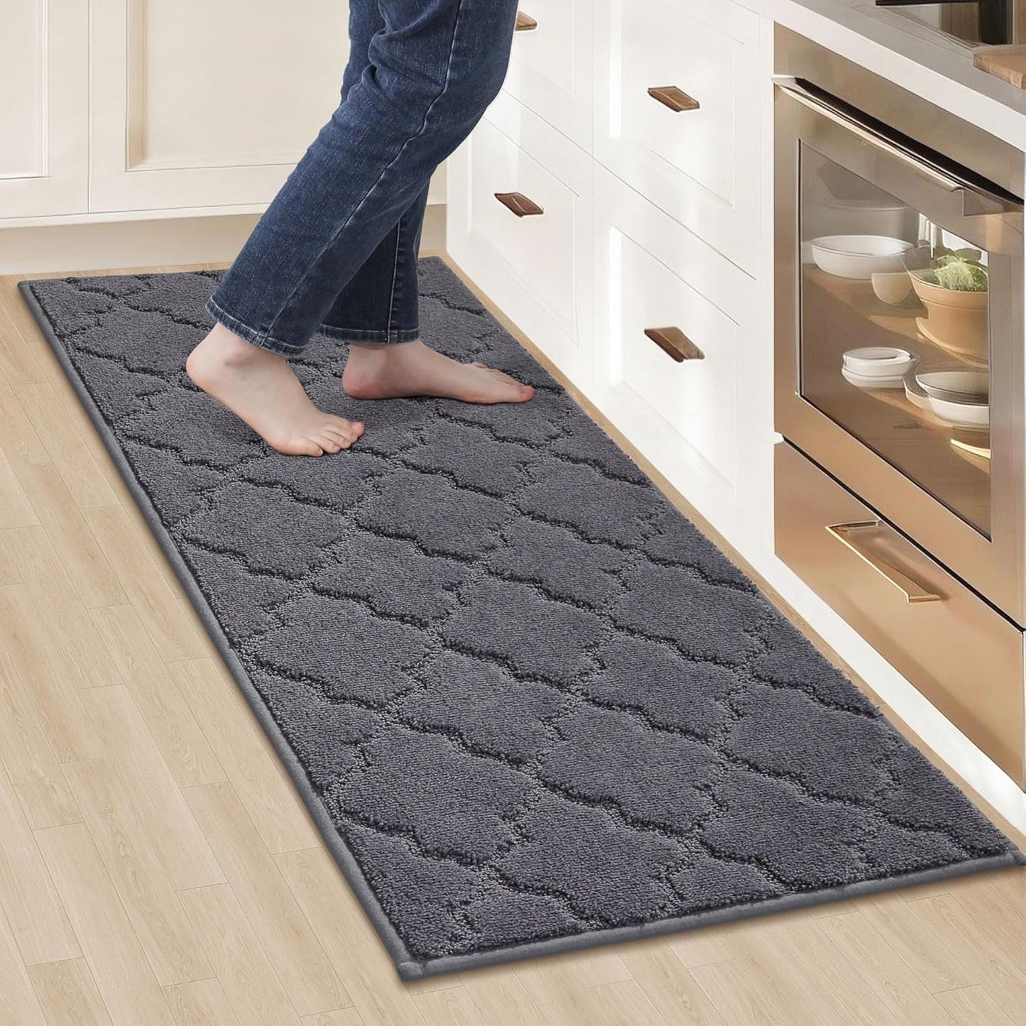 COSY HOMEER-Kitchen-Rugs 20"x48" Non-Slip Absorbent Soft Kitchen Runner Rug Polyester Kitchen Mats for Floor Washable Kitchens Standing Floor Mat for Sink Mat,Hallway,Laundry,Dark Grey