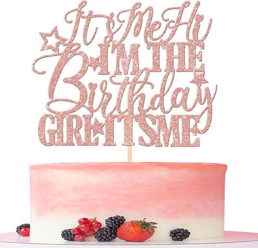 1 PCS It's Me Hi I'm the Birthday Girl It's Me Cake Topper Glitter Music Singer Cake Pick for Funny Hip Hop Singer Girls Birthday Party Cake Decorations Supplies Rose Gold