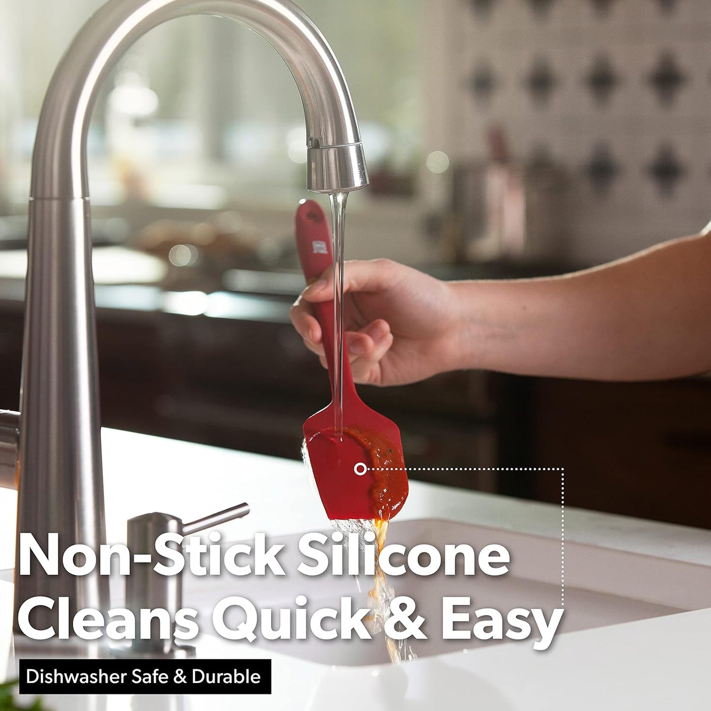 di Oro Living Silicone Spatula Set - 3-piece 600F Heat-Resistant Baking Spoon & Spatulas - Ergonomic Easy-to-Clean Seamless One-Piece Design - Pro Grade Non-stick Rubber with Stainless Steel S-Core Technology! (Red)