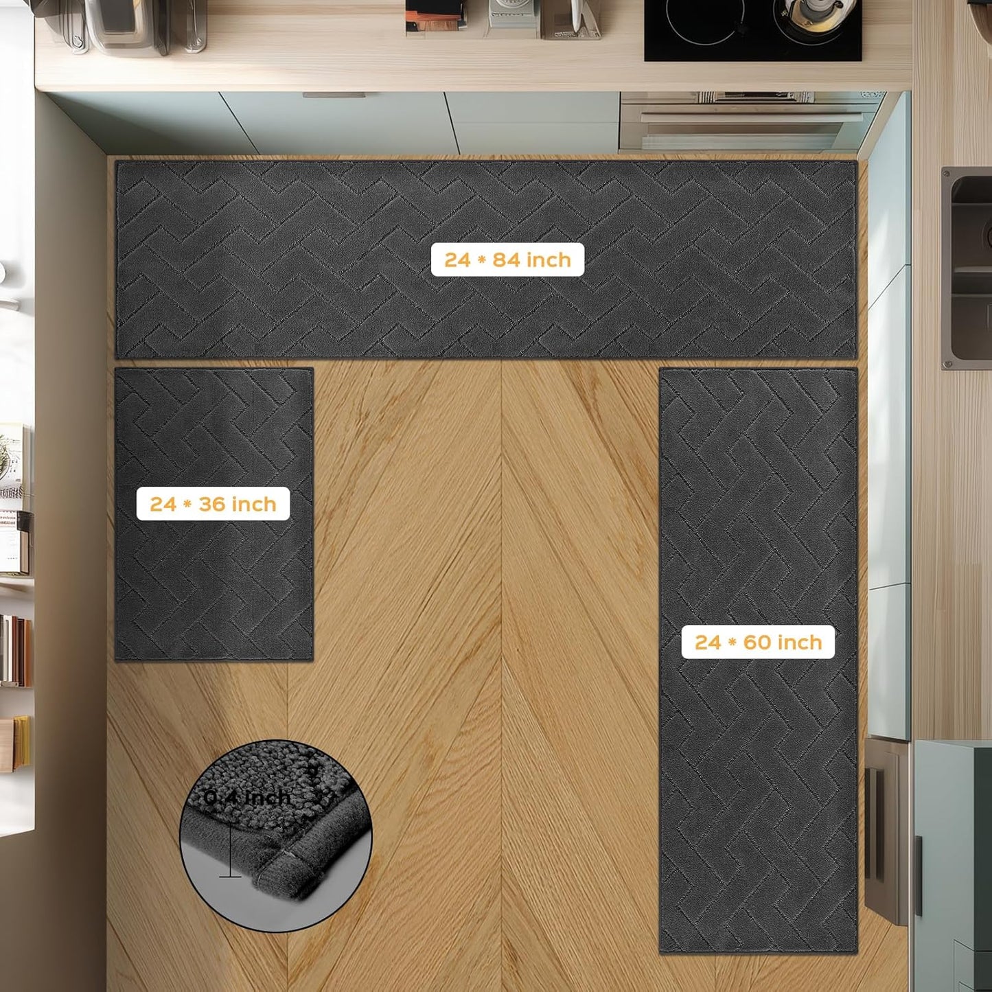 Machine Washable Kitchen Rugs 24" x 36", Non-Slip Kitchen Runner Rugs Mats for Floor, Absorbent Comfort Standing Mats for Kitchen, Sink, Laundry and Hallway, Charcoal