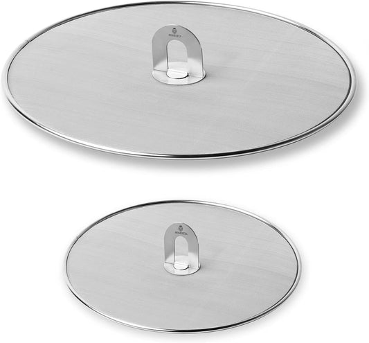 Homestia Splatter Screen for Kitchen, Stainless Steel Fine Mesh Splatter Screen for Frying Pan, 10, 13 Inch Grease Splatter Guard with Fold Flat Knob (2 Pieces)