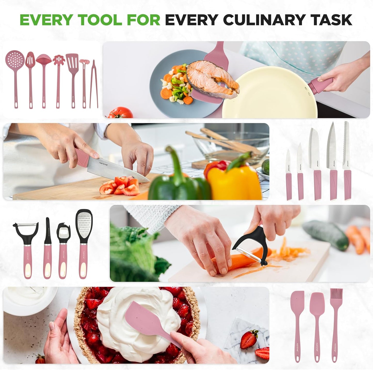 NutriChef 54-Piece Kitchen Cookware Set – Complete Non-Stick Ceramic Pots and Pans Set with Utensils, Bakeware, and Knife Set, Gas, Electric & Induction Compatible, Blush Pink Kitchen Essentials