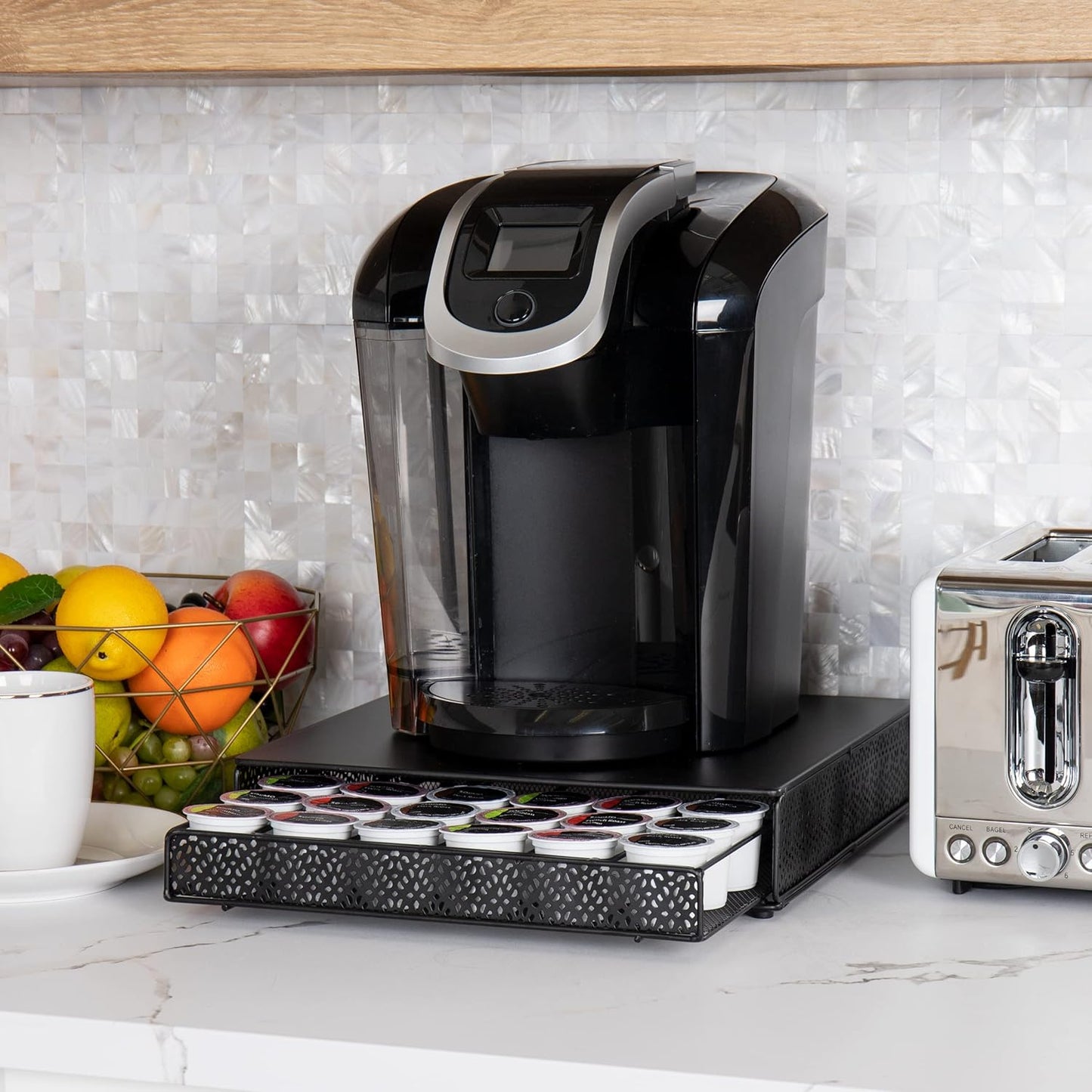 Mind Reader Single Serve Coffee Pod Drawer, 36 Pod Capacity, Countertop Organizer, Metal, 12.75" L x 13" W x 3" H, Black