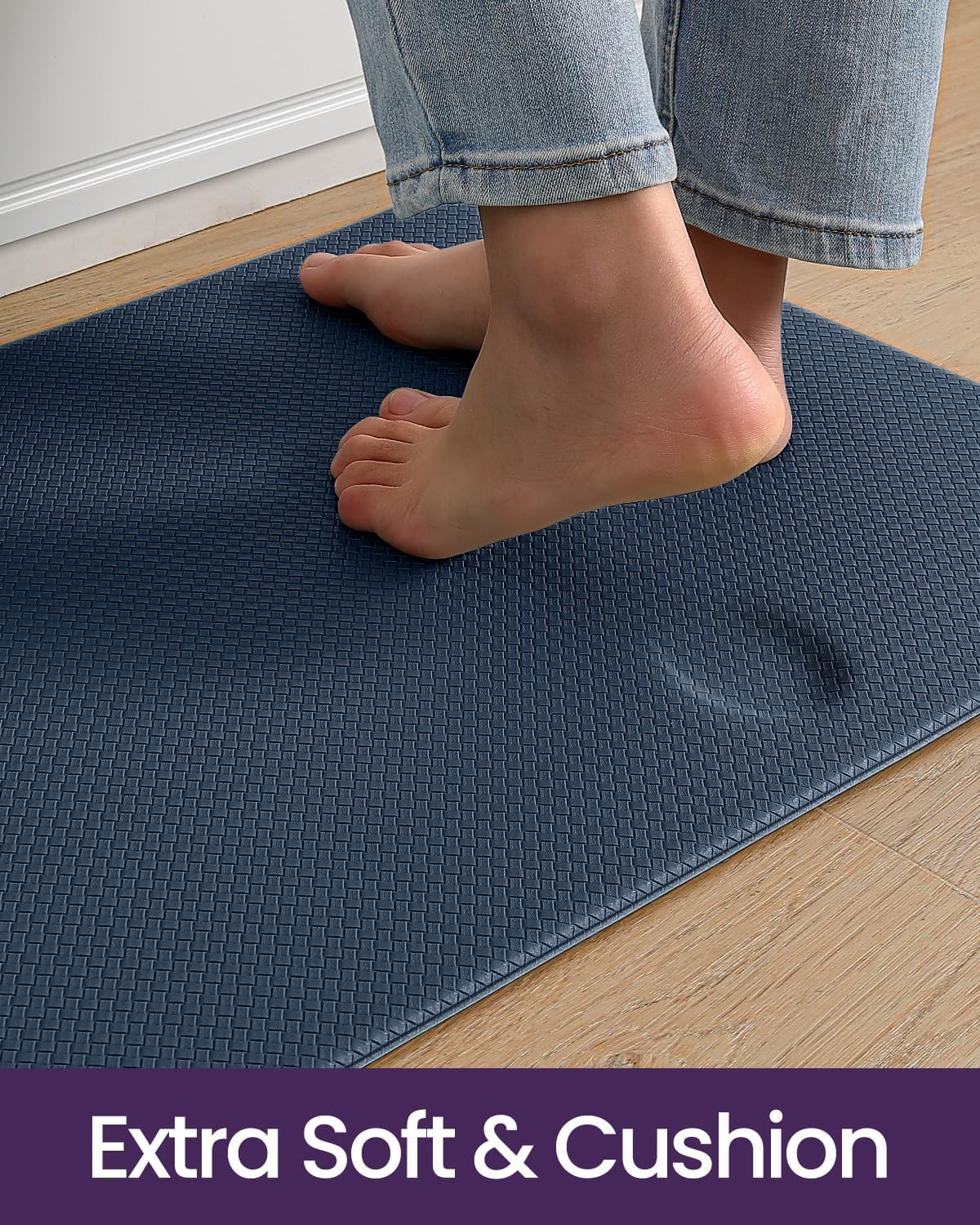 DEXI Kitchen Floor Mats Cushioned Anti Fatigue,17x59, Standing Runner Rug Waterproof, Comfort Memory Foam Padded for Front Sink Laundry, Navy