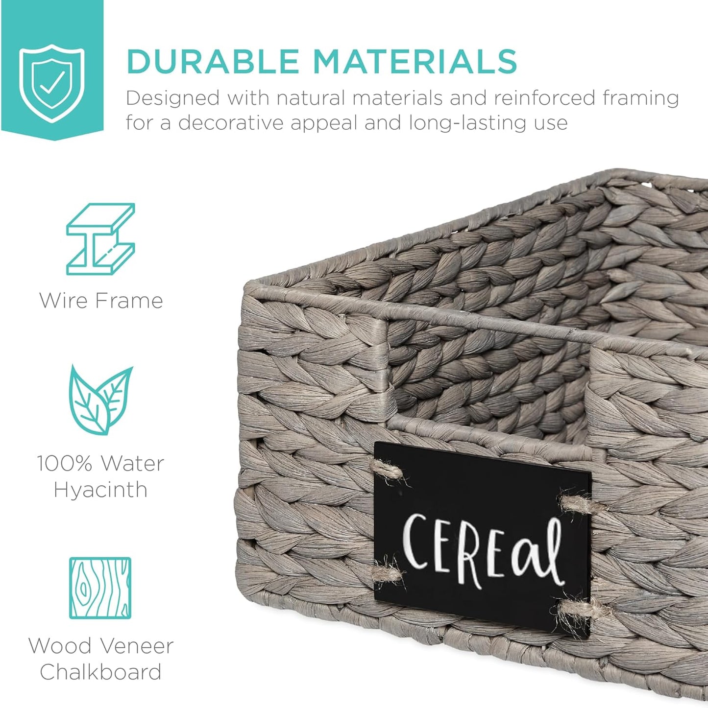 Best Choice Products Set of 4 9x12in Water Hyacinth Pantry Baskets, Woven Organizers w/Chalkboard Label, Chalk Marker - Gray