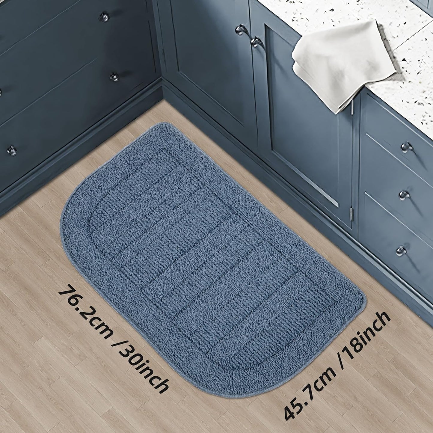 BEQHAUSE 30x18 Inch Kitchen Rug Mat Durable Kitchen Rugs Non-Slip Washable Absorbent Kitchen Mats for Floor Dirt-Resistant Semicircular Kitchen Mat (Blue)