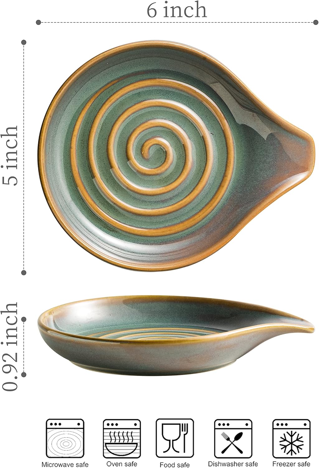 Spoon Rest for Stove Top, Countertop Spoon Holder with Handle for Easy Hold, Farmhouse Decor, Utensil Rest for Spoons, Ladles, Tongs, Spatula, Blue and Green