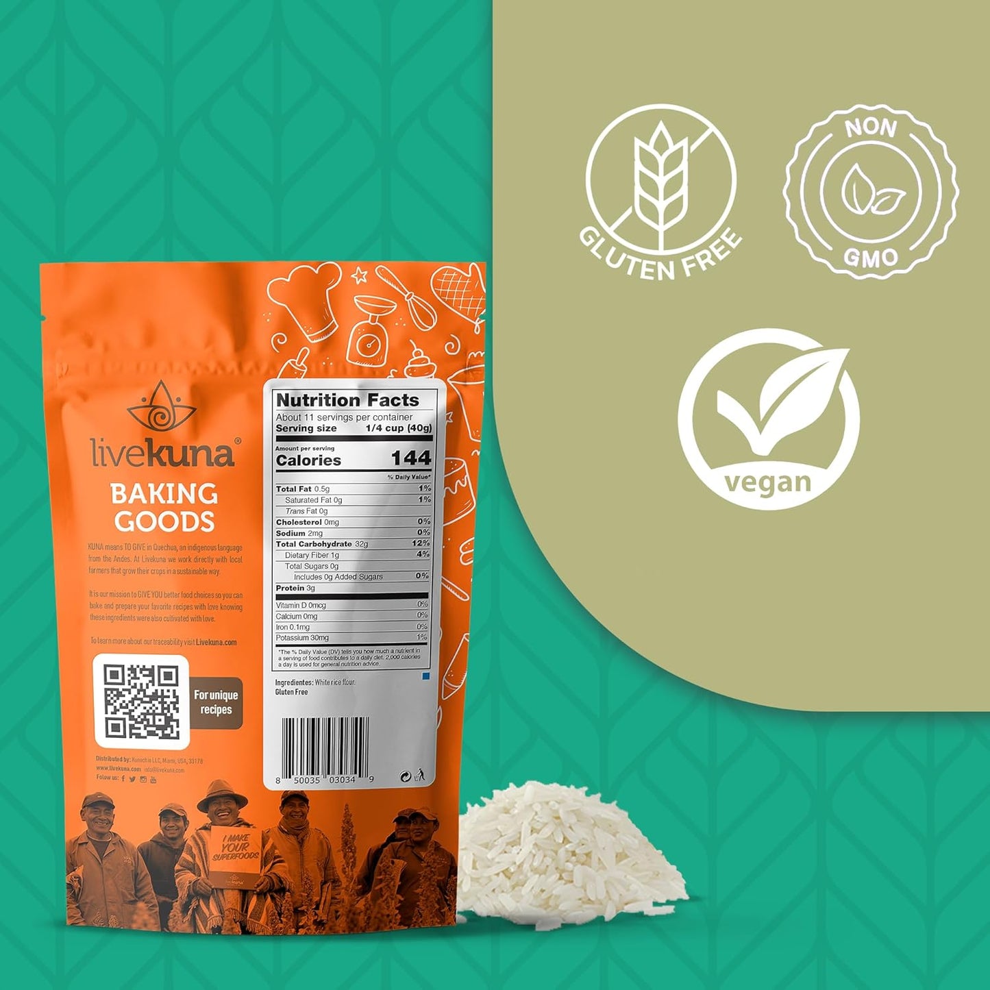 LiveKuna - White Rice Flour, Superfine White Rice Flour, Alternative for Brown Rice Flour, Thai Rice Flour, and Sweet Rice Flour