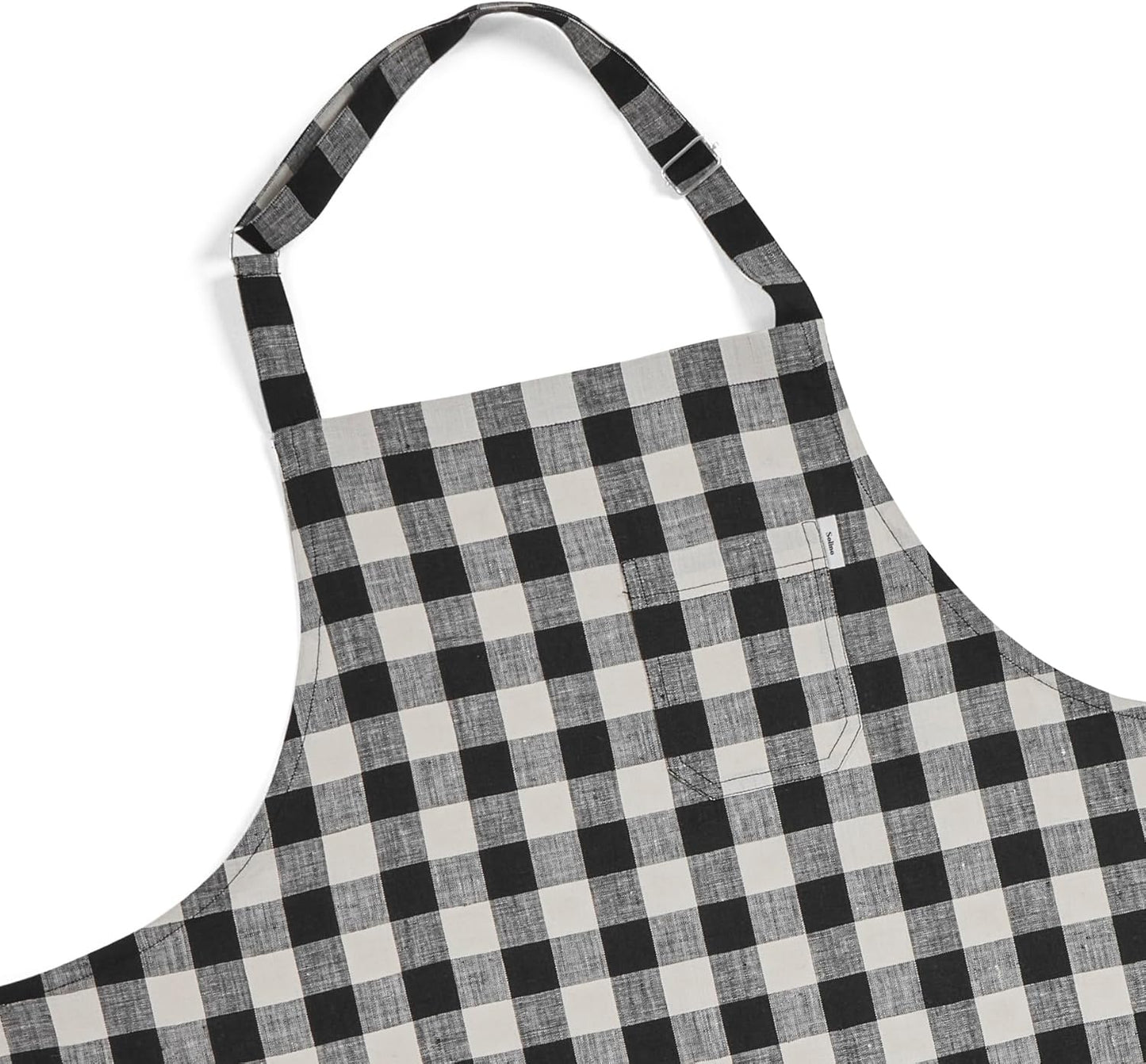 Solino Home Linen Bib Apron for Men & Women - Black and Cream Kitchen Apron with Front Pockets - Handcrafted from European Flax